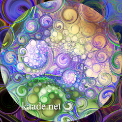 Fractal image of green, purple, and shades of brown and yellow. Bubbles within bubbles.