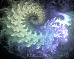 Fractal Image: A spiral white and purple cloud formed from reiterative smaller cloud shapes rises from its deep purple base.