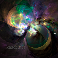 Fractal Image: Two moons appear next to each other, one is full, the other is shadowed to all but a crescent. Over them floats a flourescent cyan and purple mist.